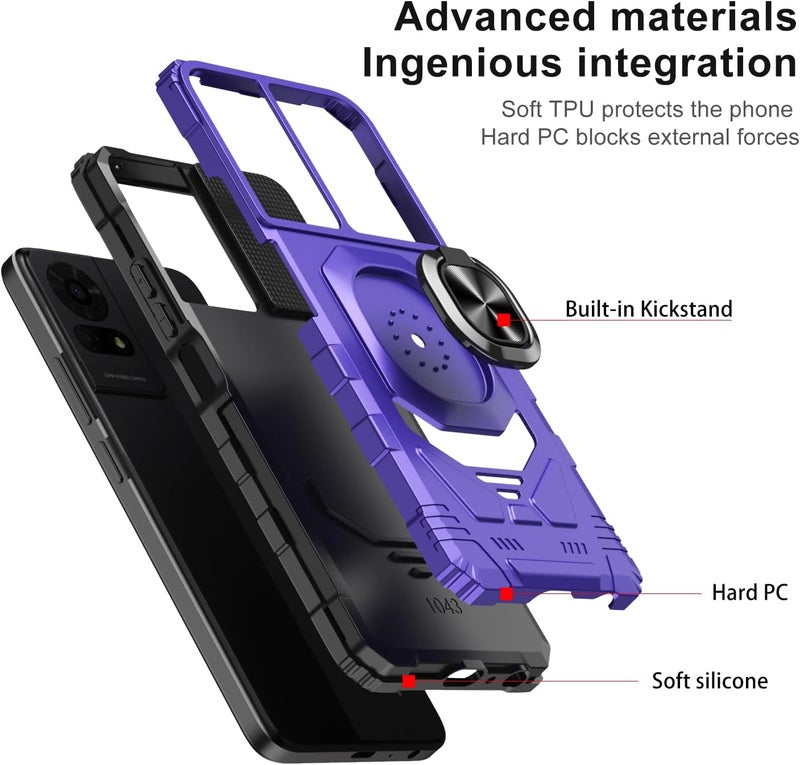 Mocotto for TCL K24/TCL K23/TCL 50 LE Phone Case with Tempered Glass Screen Protector,Military Grade Heavy Duty Shockproof Protective Cover,with Ring Kickstand (TCL K24,Purple) - Image 3